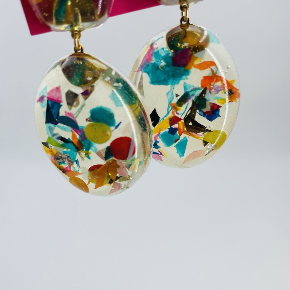 Moon & Lola MLxxTP Confetti Post Drop Earrings Resin Handmade - Picture 2 of 6